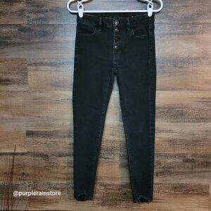 American Eagle Jeans 2 R Dream Jegging Crop Button Fly Black Wash Denim Stretch